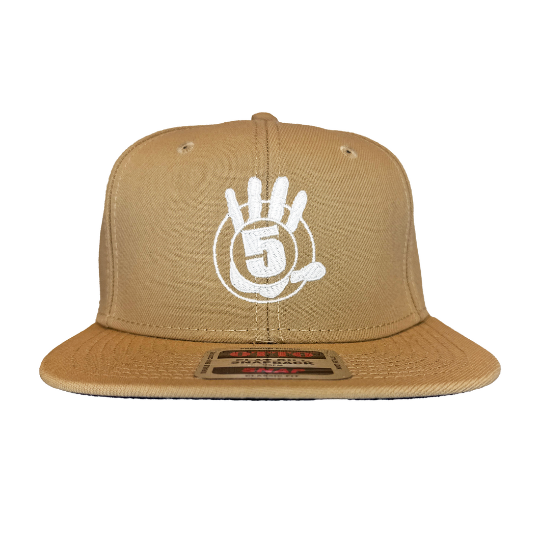Tan Flat Bill with White Logo