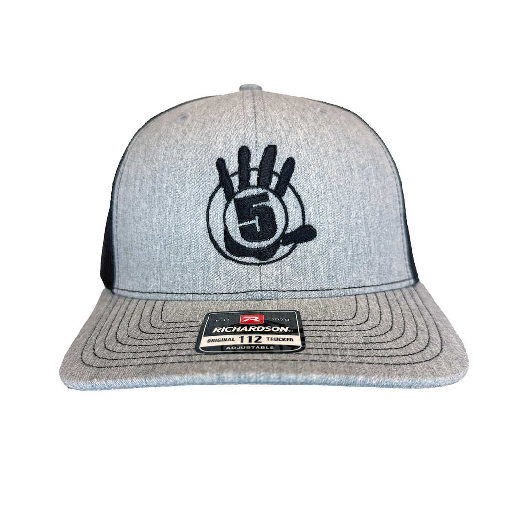 Gray Trucker Hat with Black Mesh and Black Logo