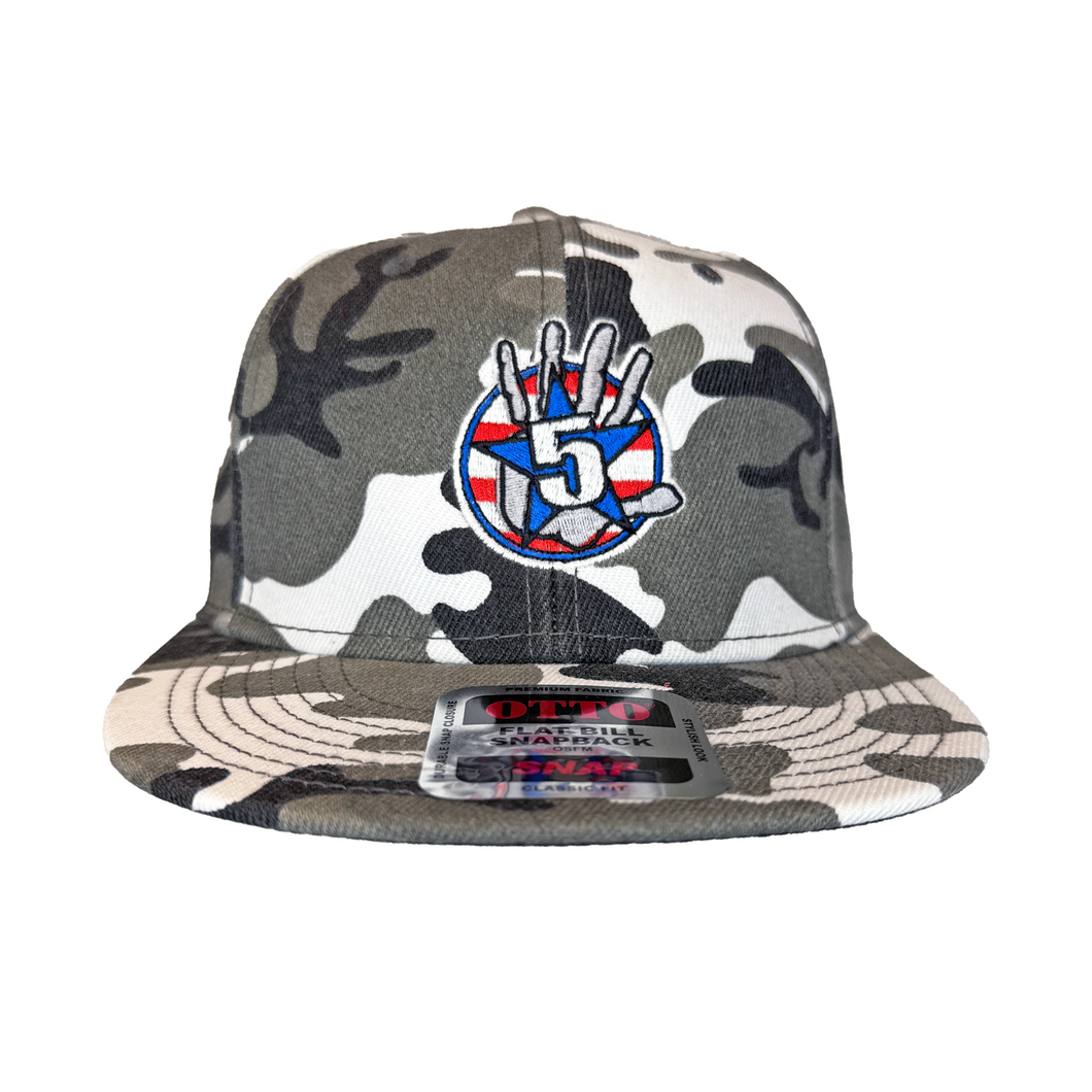 Gray Camo Flat Bill with Stripes Logo
