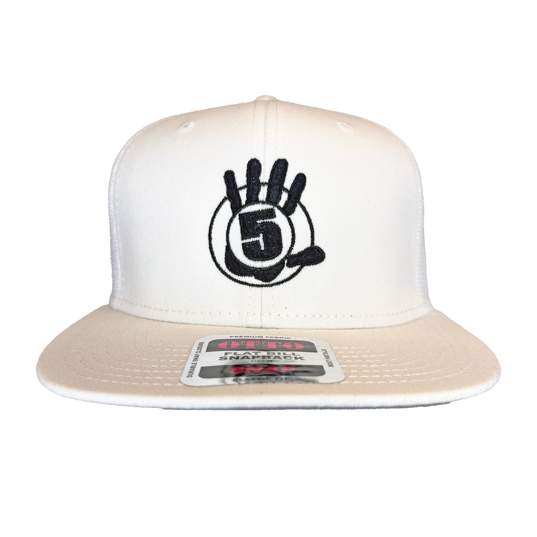 White Flat Bill with Black Logo