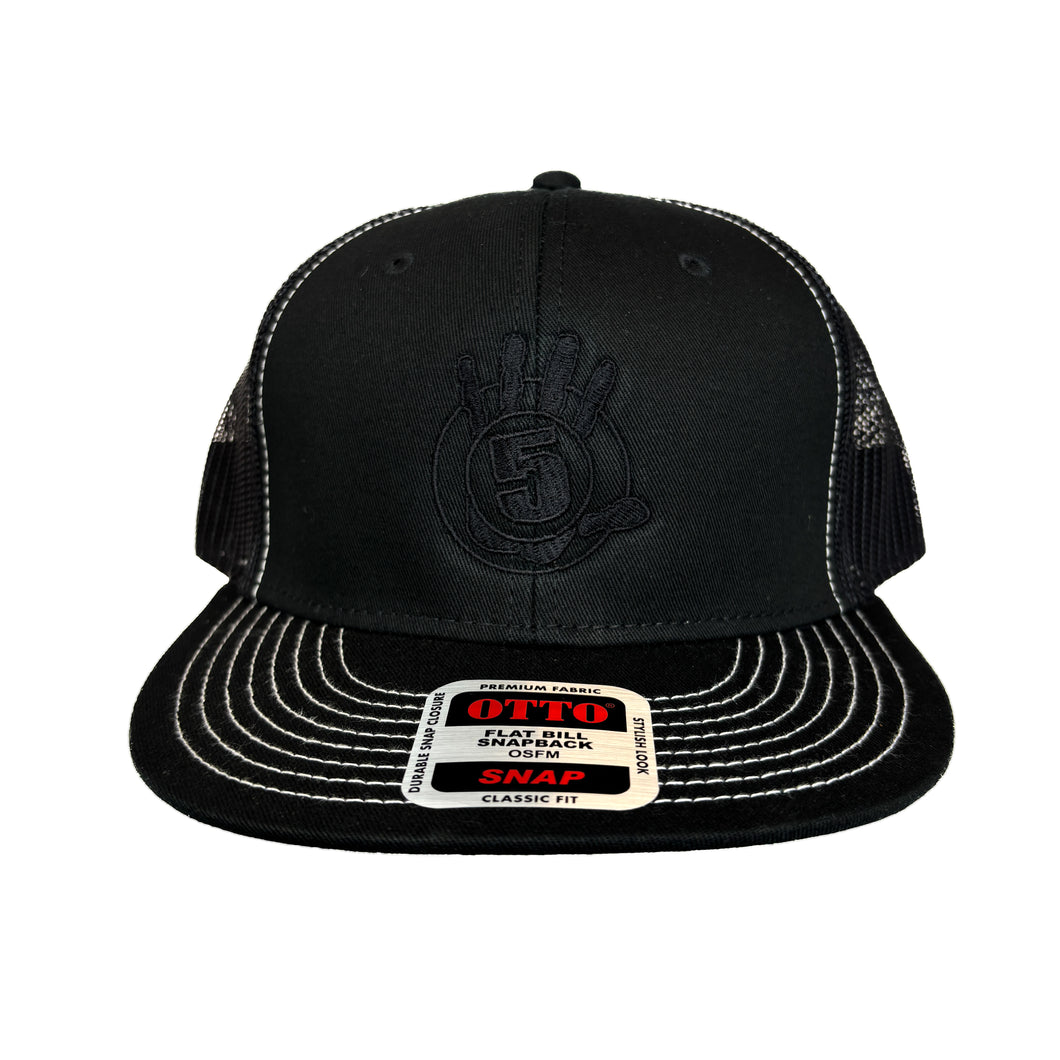 Black Flat Bill White Outlines with Black Logo