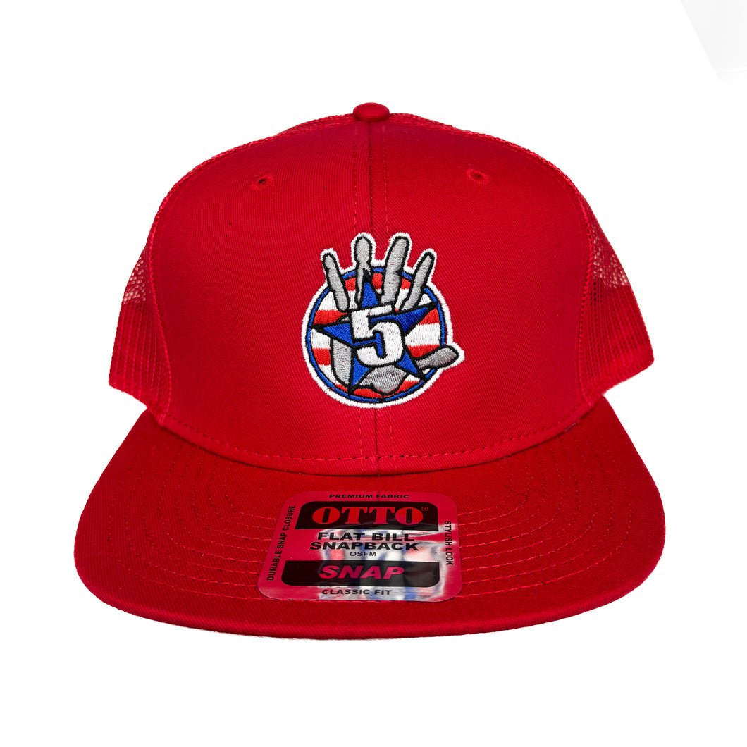 Red Flat Bill with Stripes Logo