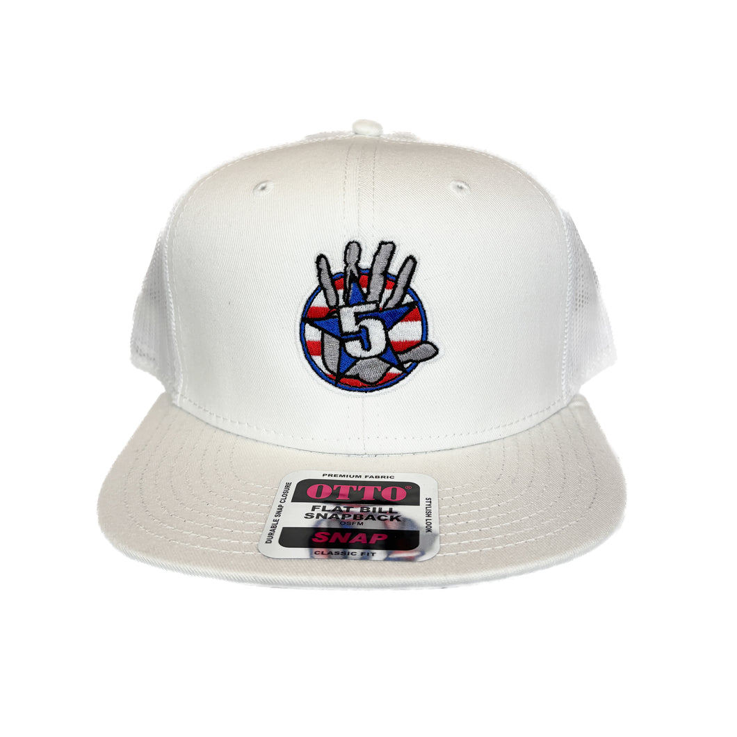 White Flat Bill with Stripes Logo