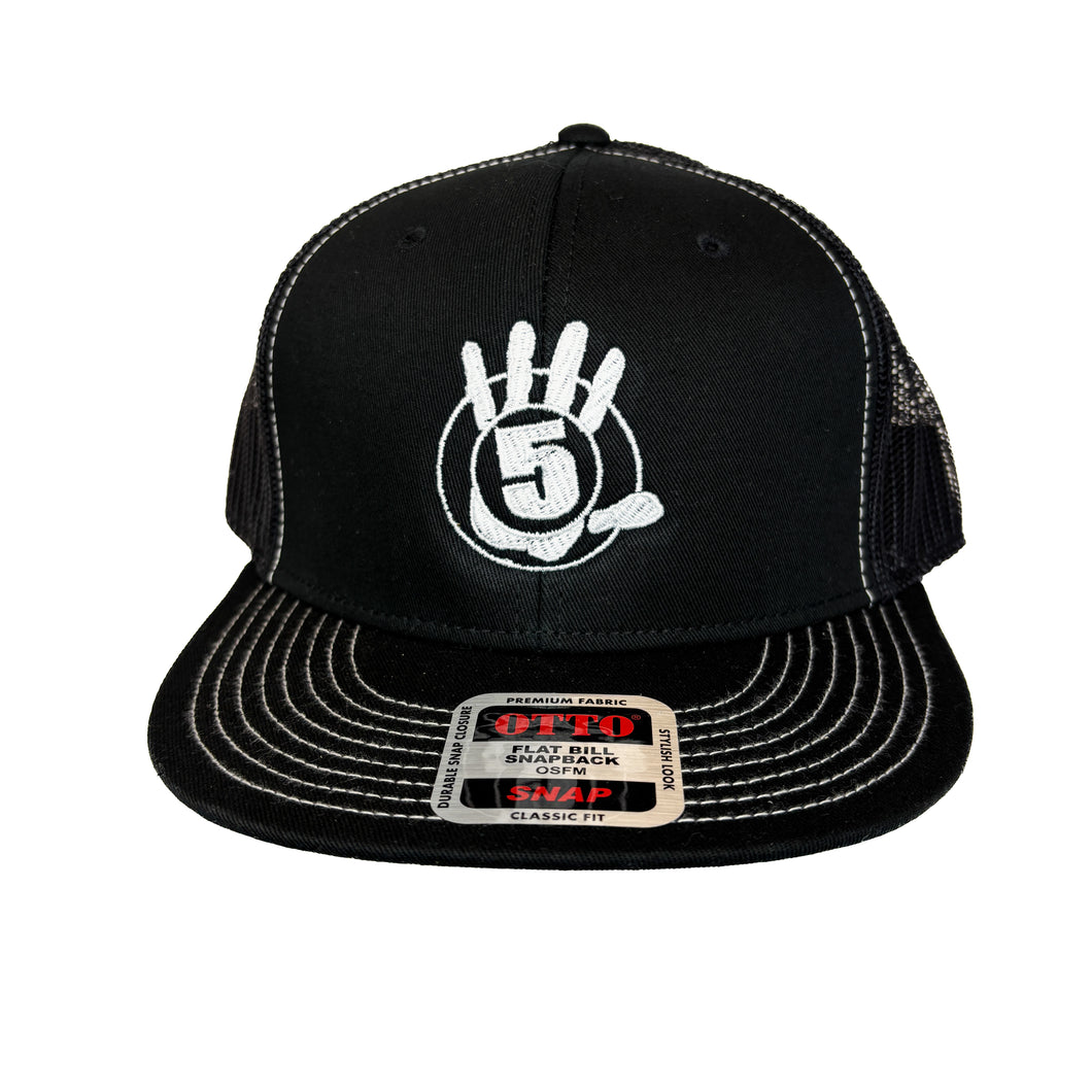 Black Flat Bill White Outlines with White Logo