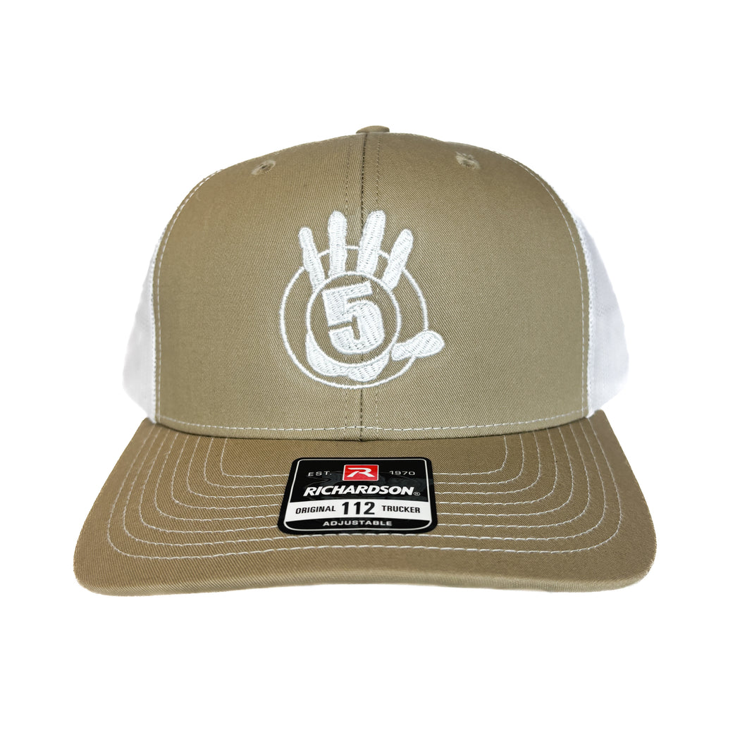 Tan Trucker Hat with White Logo