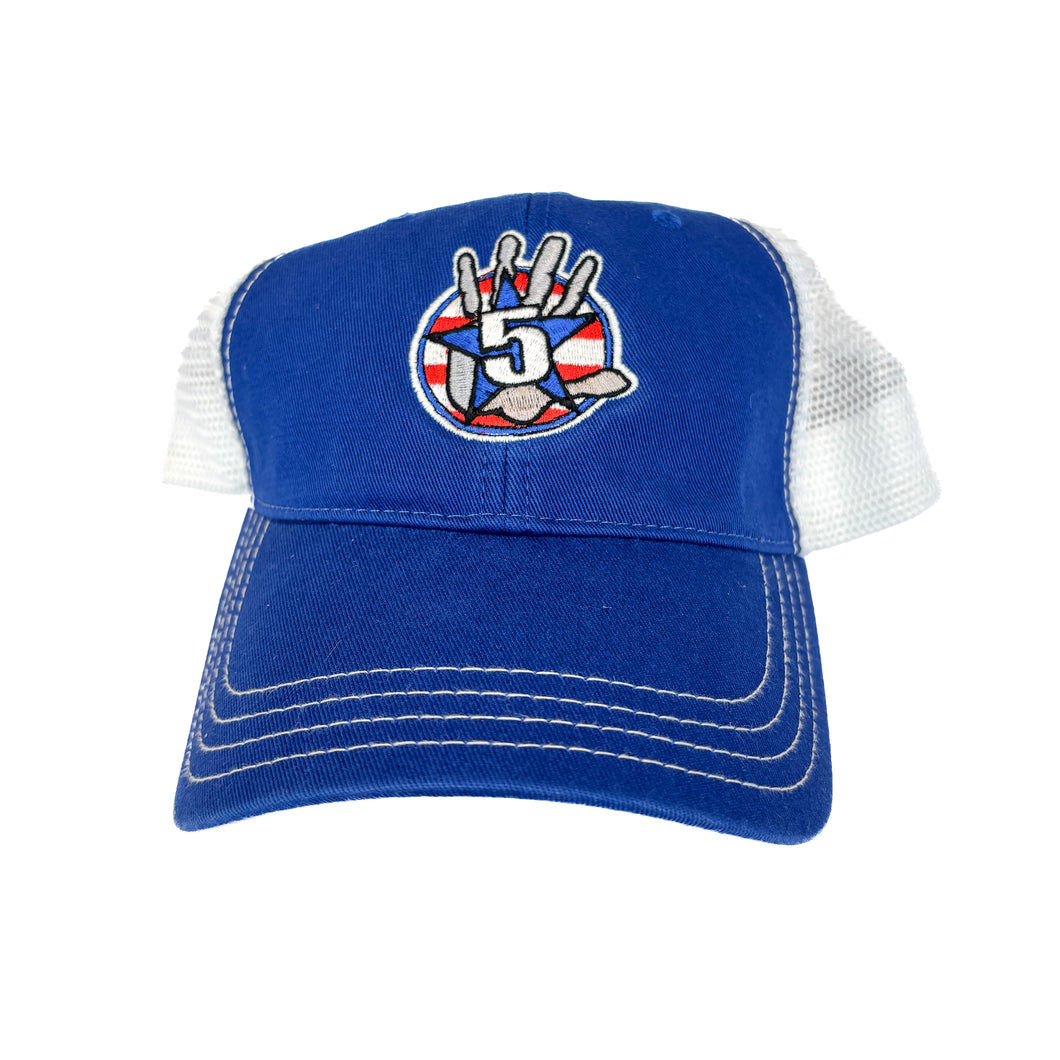 Blue Curved Brim Trucker with Stripes Logo