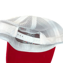 Load image into Gallery viewer, Red Curved Brim Trucker with Stripes Logo

