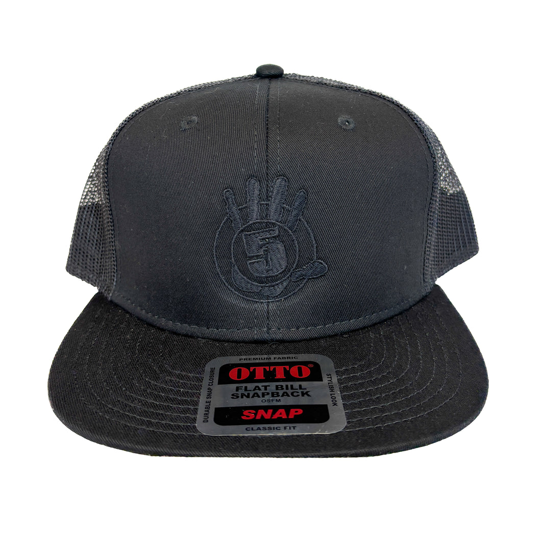 Black Flat Bill Black Outline with Black Logo