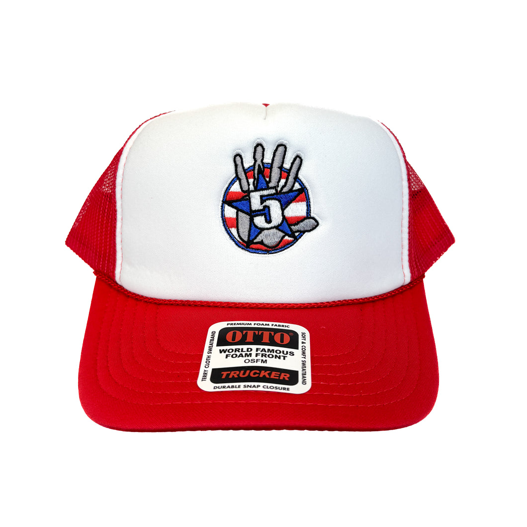 Red Foam Trucker with Stripes Logo