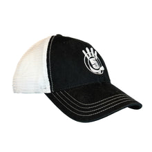 Load image into Gallery viewer, Black Curved Brim Trucker with White Logo
