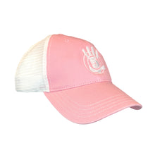Load image into Gallery viewer, Pink Curved Brim Trucker with White Logo
