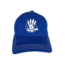 Load image into Gallery viewer, Blue Curved Brim Trucker with White Logo
