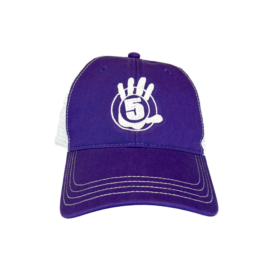 Purple Curved Brim Trucker with White Logo