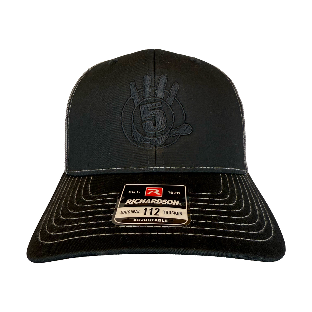 Black Trucker Hat with Black Mesh and Black Logo
