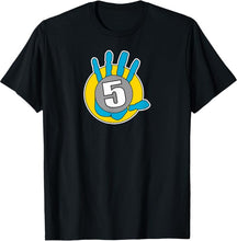 Load image into Gallery viewer, Black t-shirt with a colorful graphic design featuring a number 5 on a white background
